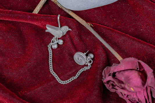 German Silver Songbird Chain-Linked Earrings