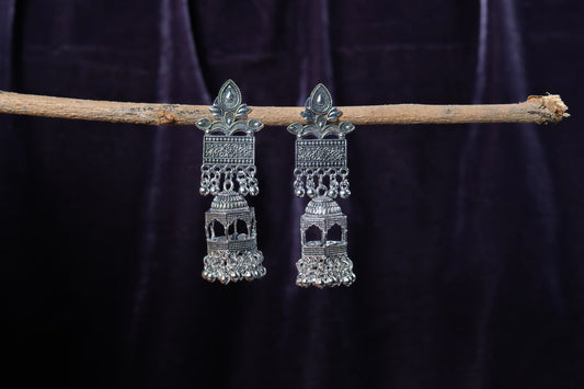 Oxidised Earrings with Jharokha-Style Dangling Jhumka