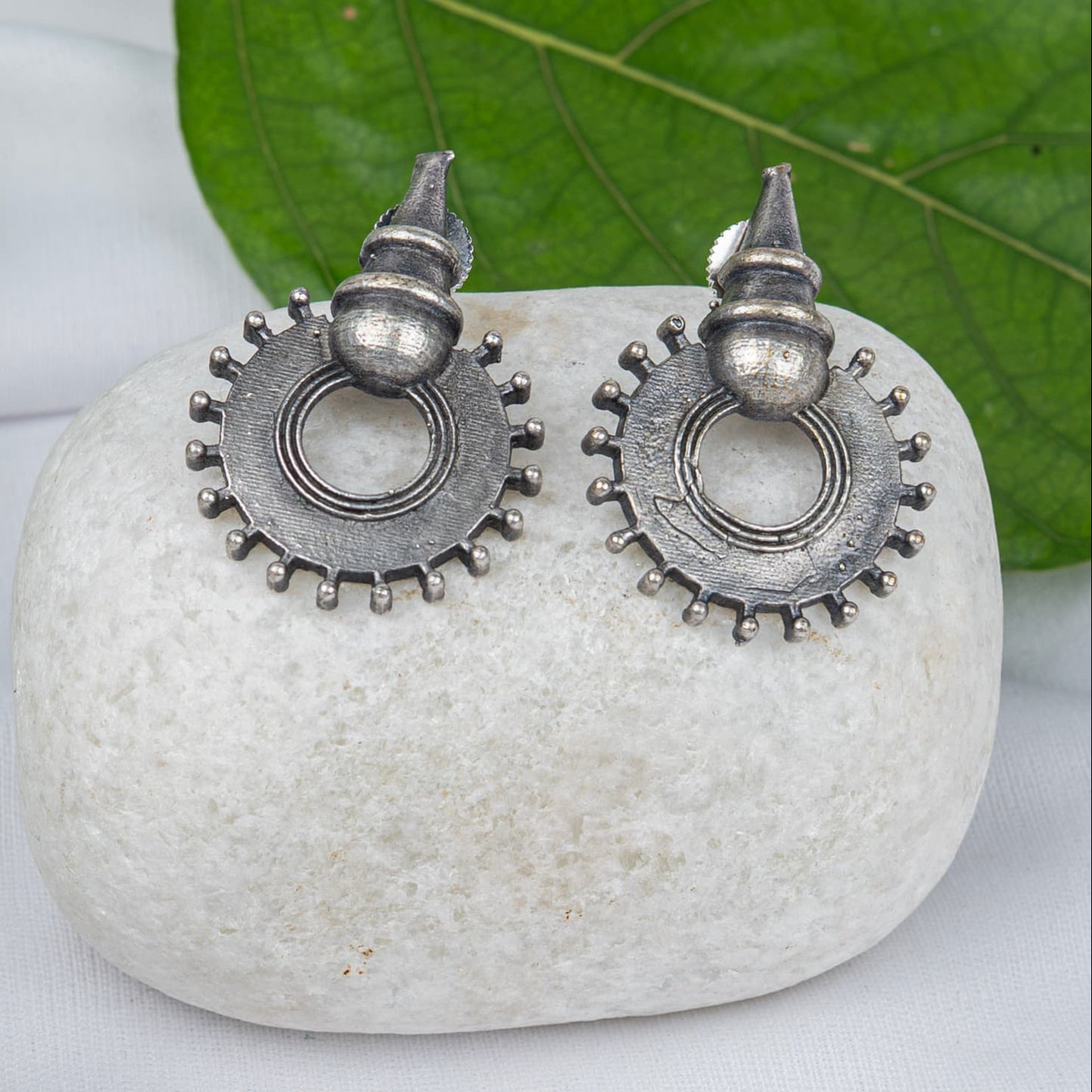 German Silver Hoop Earring with Sun Disc