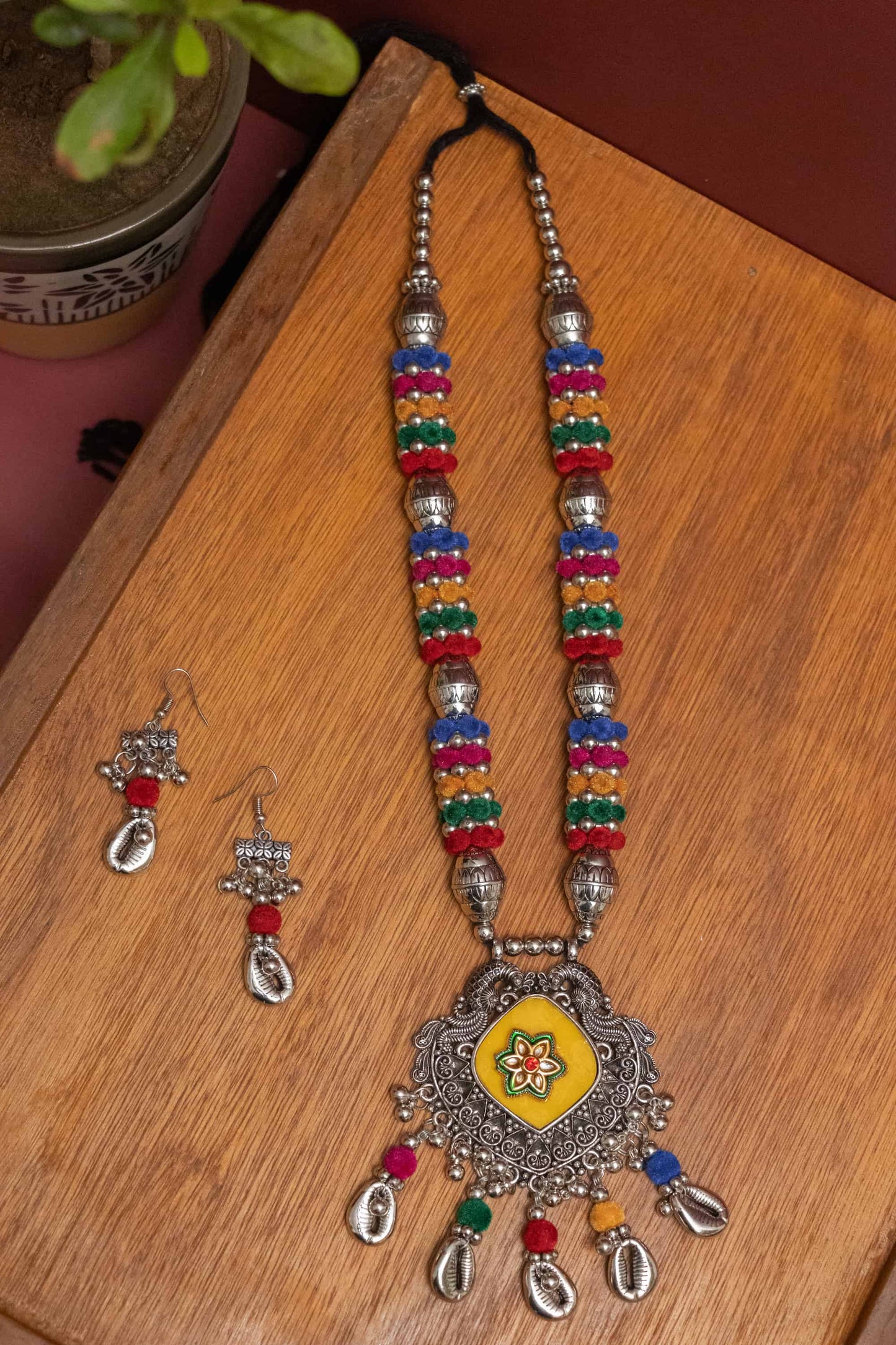 Oxidised Floral Charm with Dangling Silver Kodi