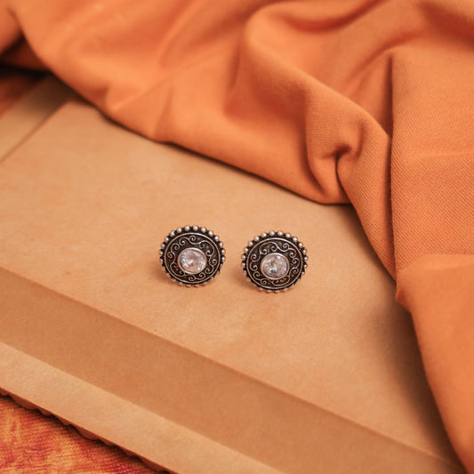 Oxidised Earrings with Filigree Spirals & Multicolor Cabochons (Pack Of 12)