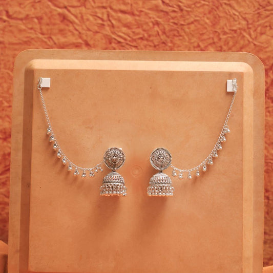 Oxidised Floral Round Earrings with Jhumka Dangles