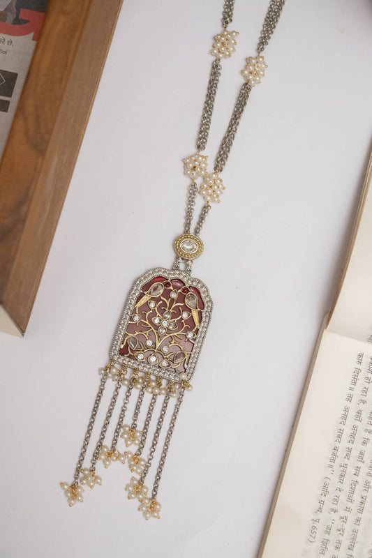 German Silver Chain Pendant with Floral Beads