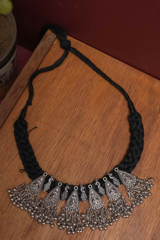 Oxidised Choker with Dangling Silver Beads