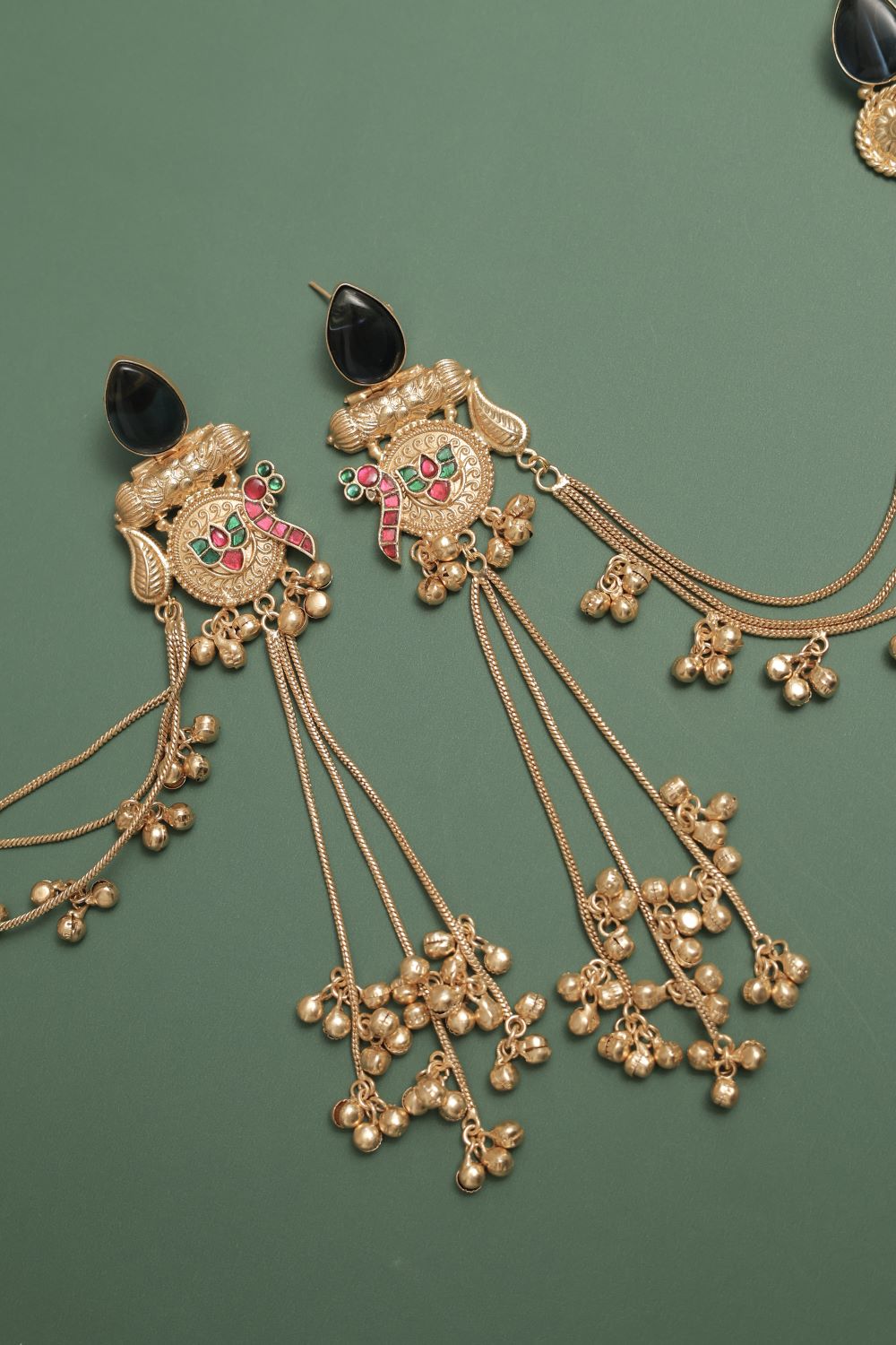 German Silver Earring with Cabochons & Hanging Beads