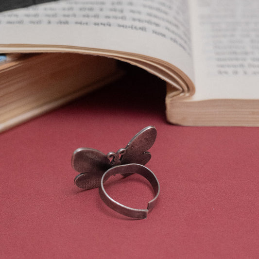 German Silver Butterfly Adjustable Ring