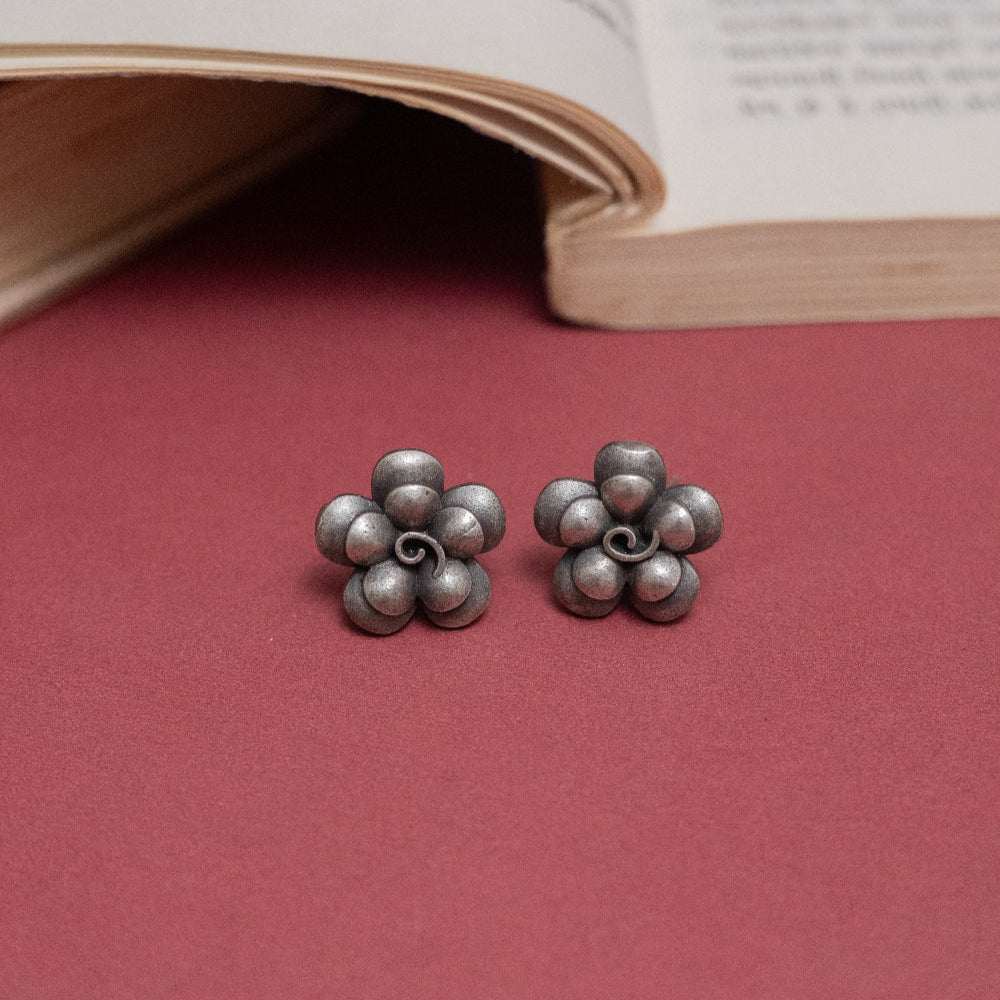 Oxidised Floral Bloom Stud Earrings