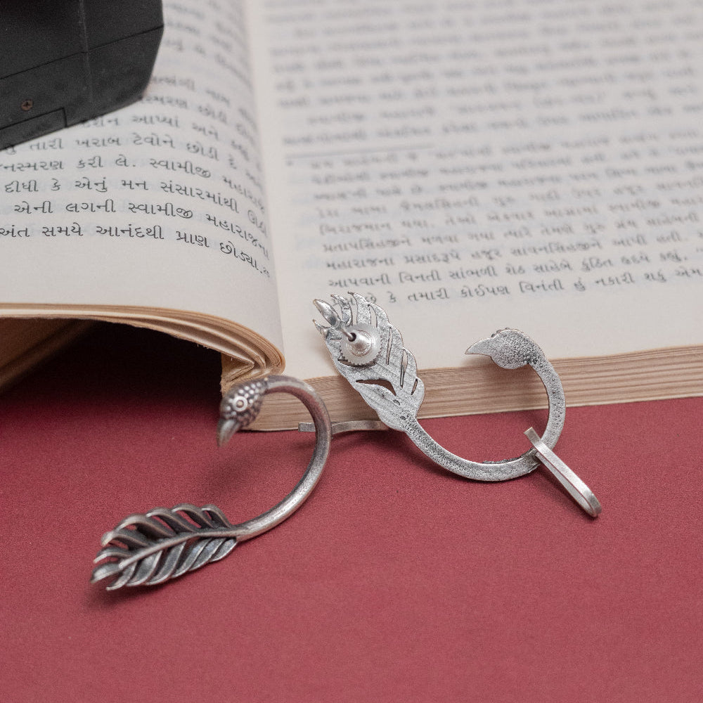 Oxidized Silver Peacock Ear Cuffs
