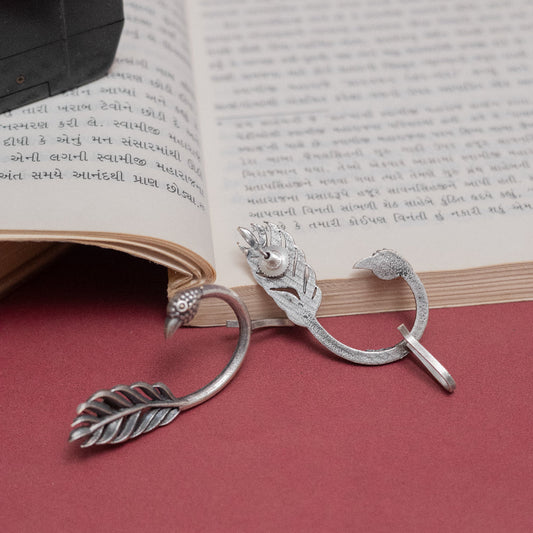 Oxidized Silver Peacock Ear Cuffs