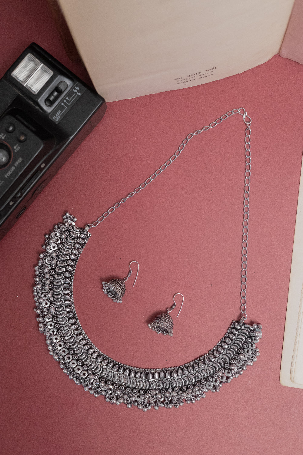 Oxidised Silver Choker Jewellery Set with Earrings