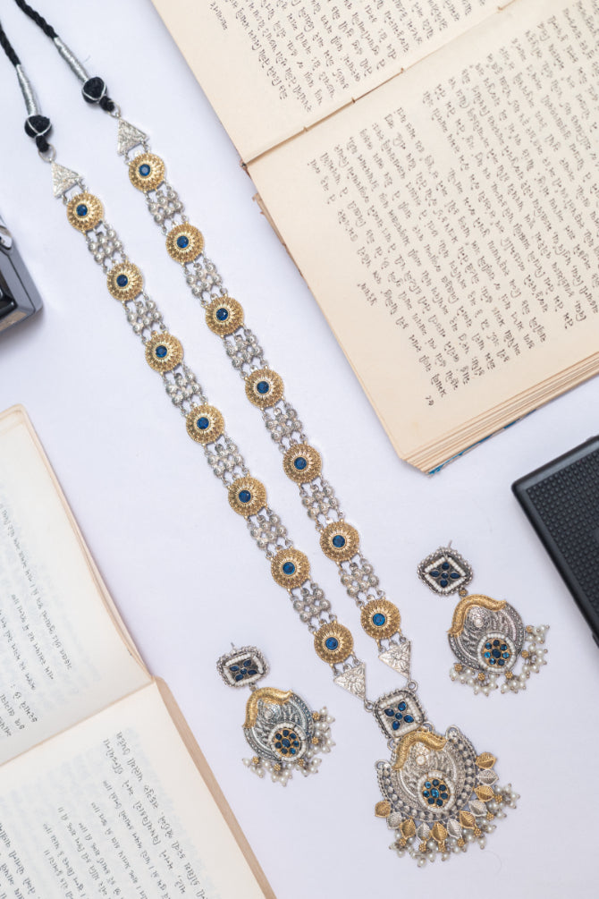 Grand Heirloom Two-Tone Necklace with Emerald Accents and Pearl Drops