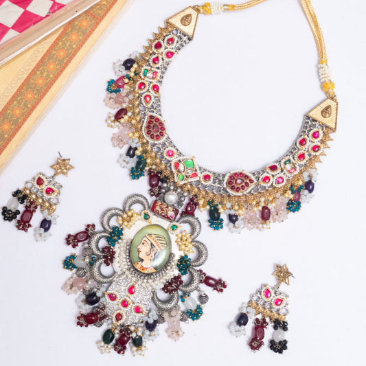 Maharani Portrait Kundan & Pearl Heritage Necklace Set