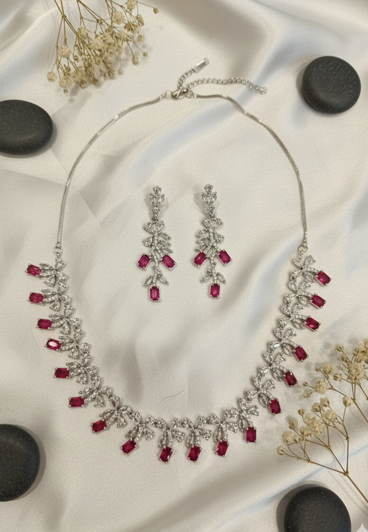 "Crimson Bloom" Statement Necklace and Earring Set