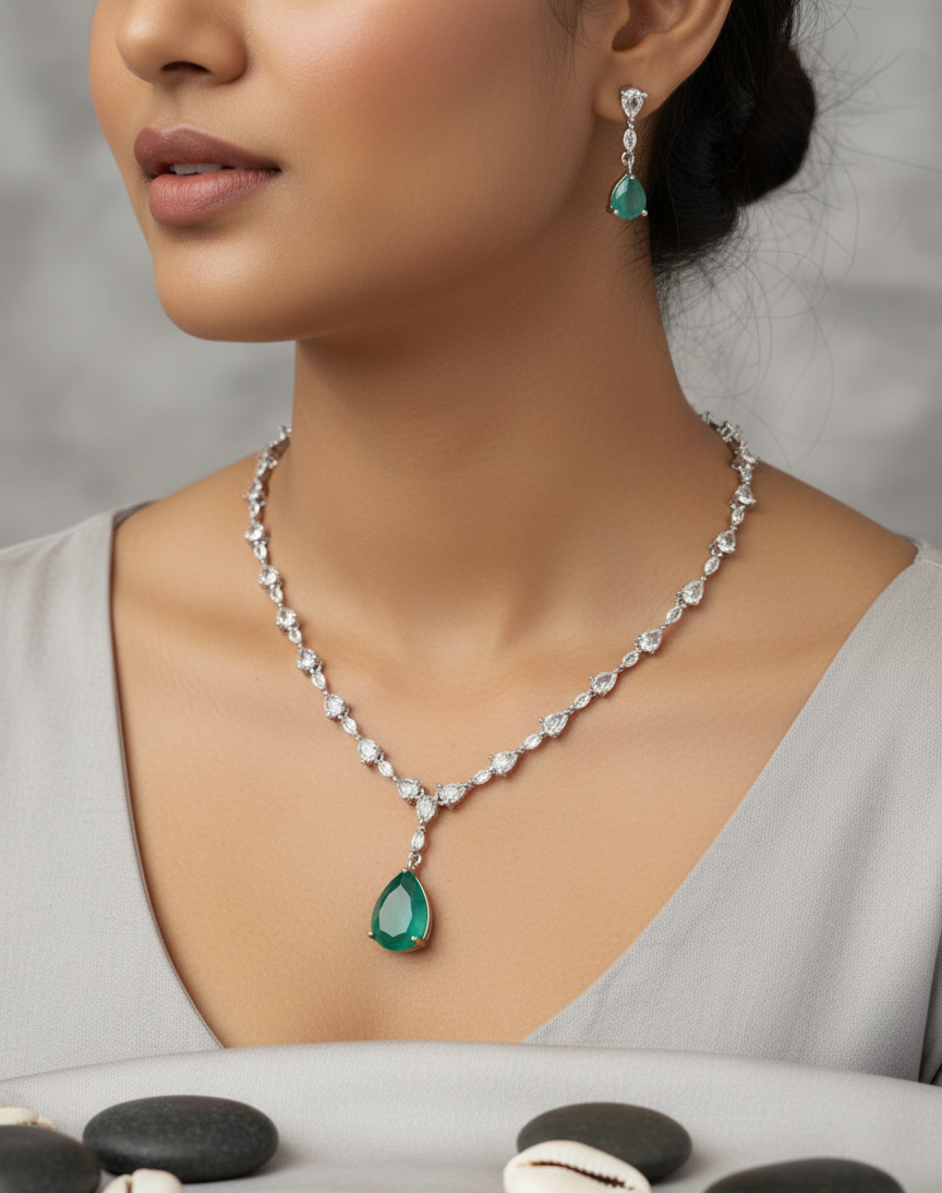 Emerald Cascade Necklace and Earring Set