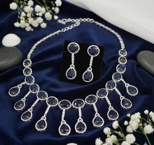 Midnight Sapphire Cascade Necklace & Earring