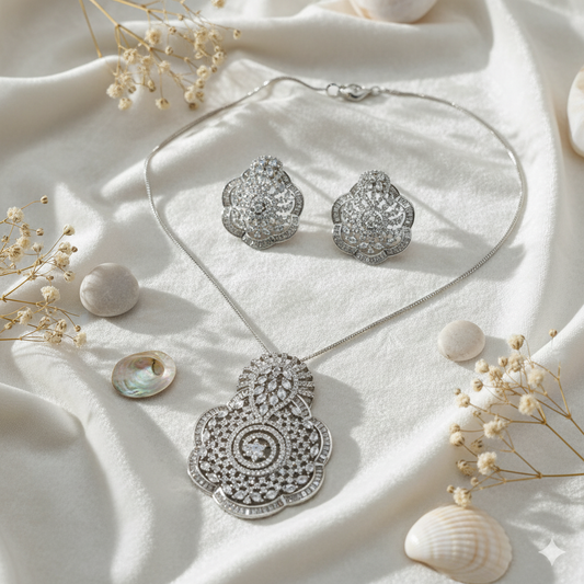 Radiant Blossom Diamond Necklace & Earrings