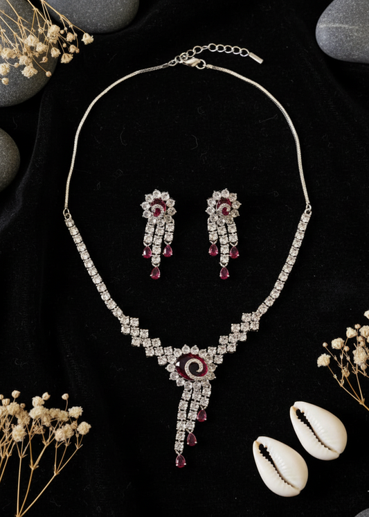 Dazzling Red Crystal American Diamond Set