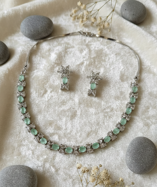 Mint Green & Silver American Diamond Set