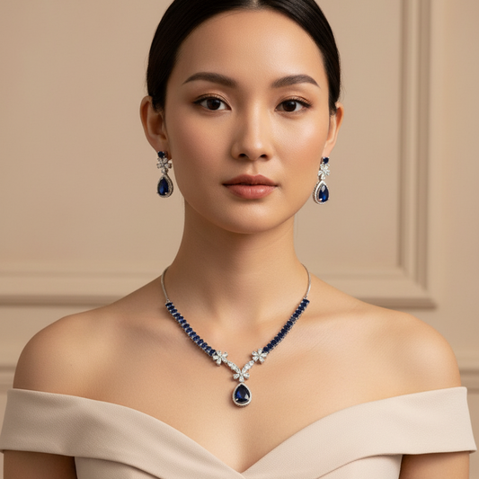 Royal Blue Sapphire American Diamond Necklace