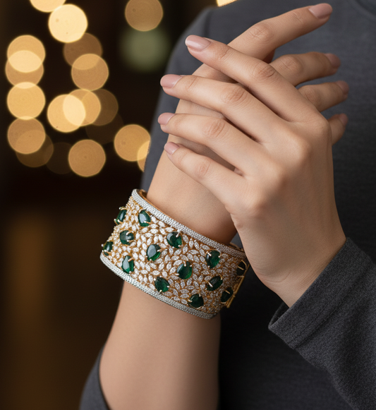 Emerald Bloom Gold-Plated American Diamond Bracelet