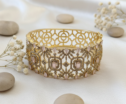 "Opulent Blush" Rose Quartz American Diamond Bracelet