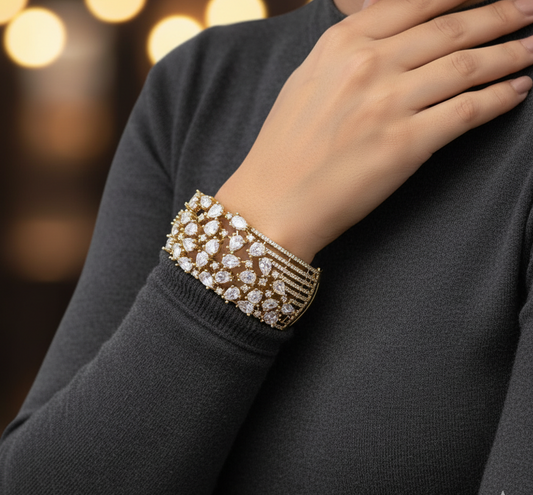 "Radiant Cascade" Gold-Plated CZ American Diamond Bracelet