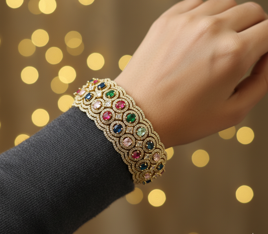 "Rainbow Rhapsody" Gold-Plated American Diamond Bracelet