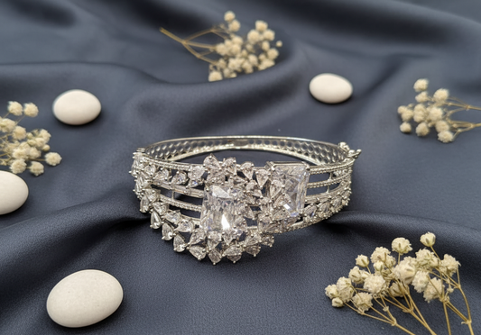 Elegant American Diamond Cluster Gold-Plated Bracelet