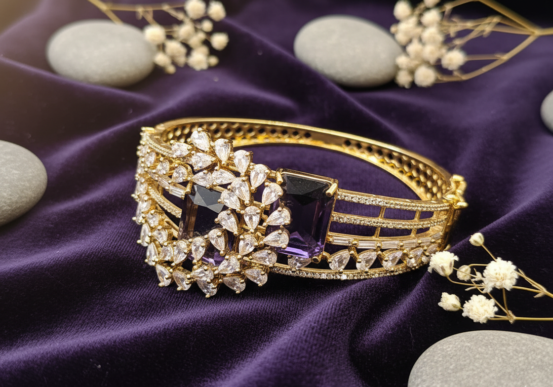 Elegant American Diamond Cluster Gold-Plated Bracelet