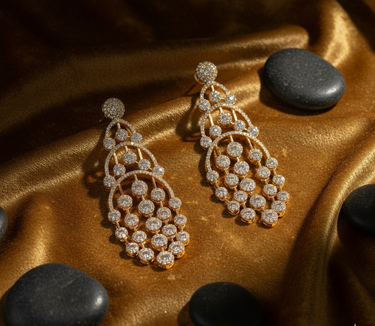 Full Zircon & Rhodium Plated Chandelier Earrings