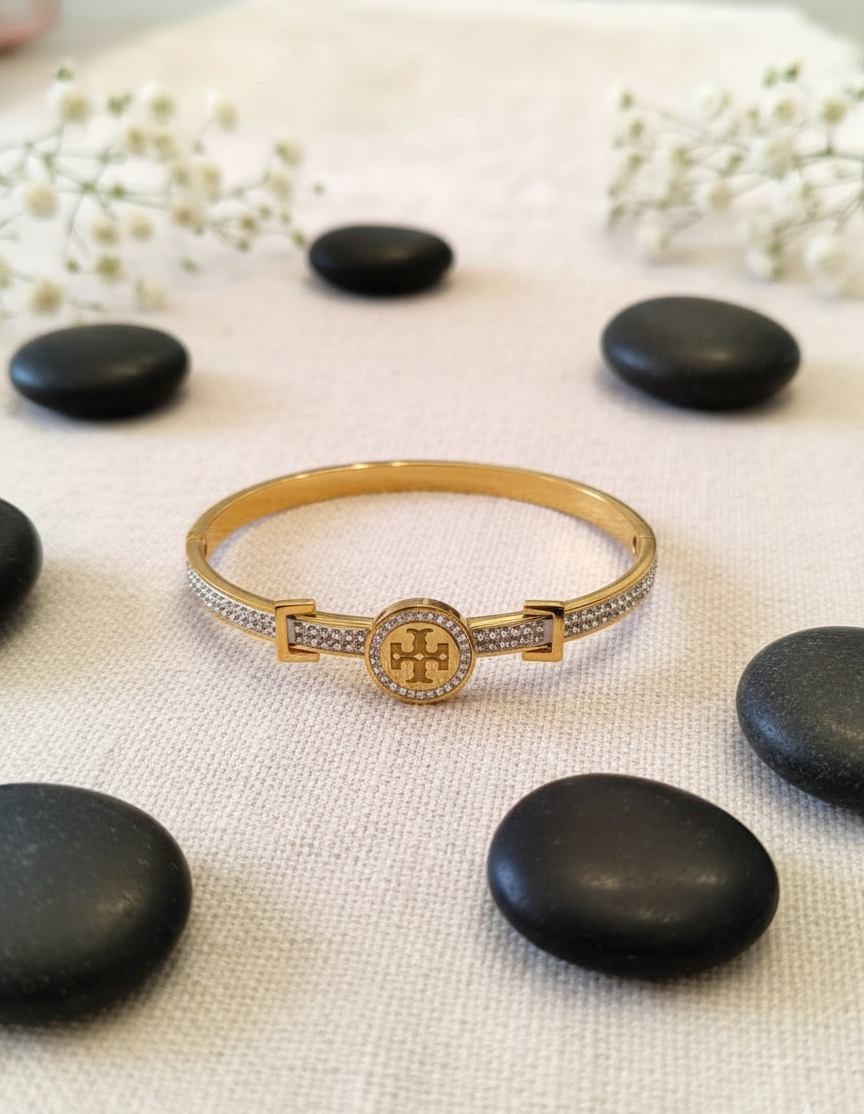 Golden Emblem Crystal Bangle