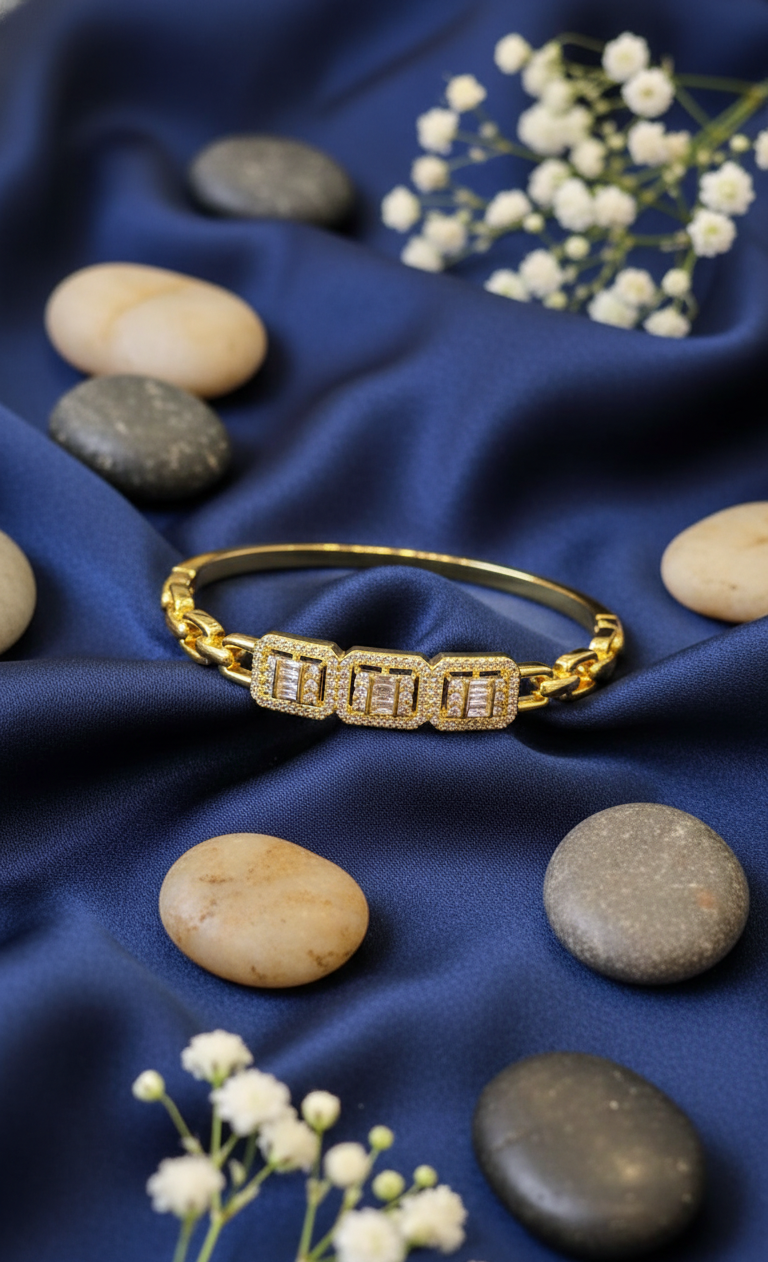 Golden Baguette Trio Chain Bracelet