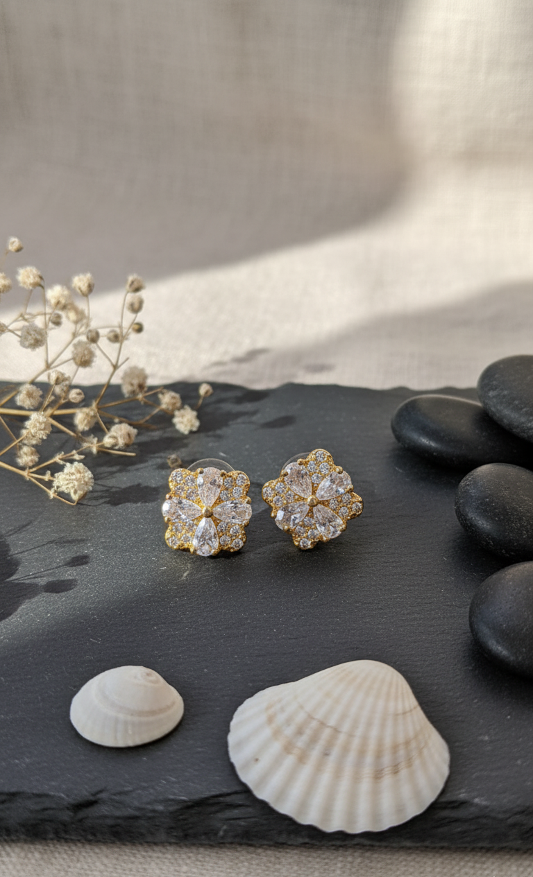 Midnight Onyx Blossom Stud Earrings