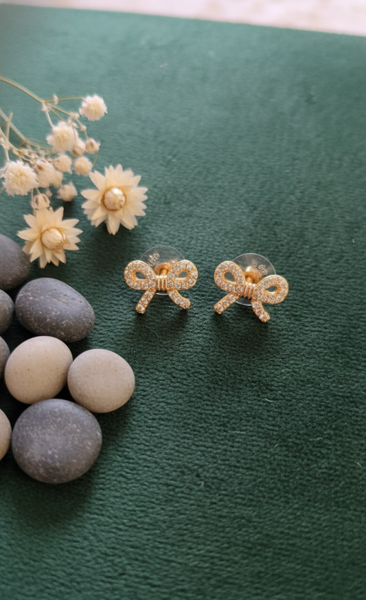 Dainty Pave Bow Stud Earrings