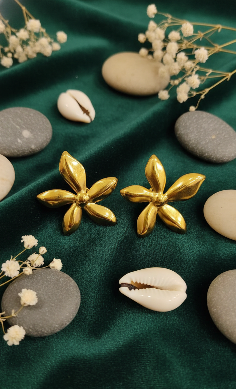 Golden Blossom Petal Earrings