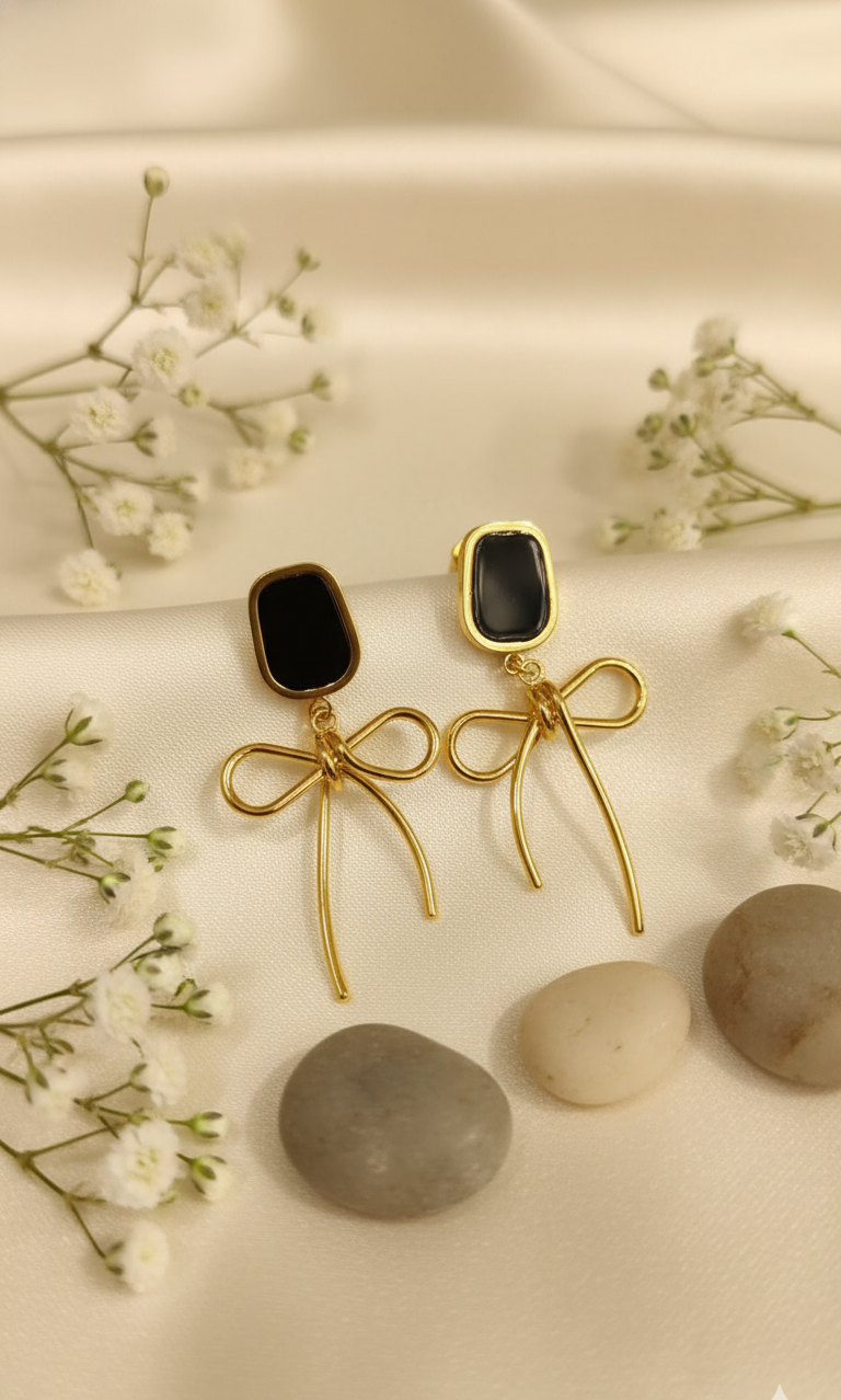 Elegant & Gold Bow Drop Earrings