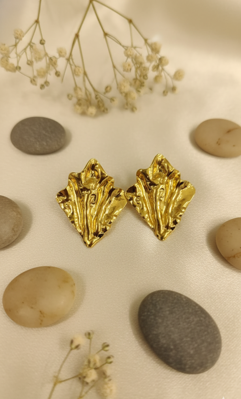 Textured Gold Leaf Stud Earrings