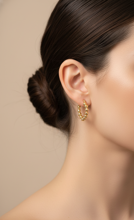 Chic Beaded Gold Hoop Earrings
