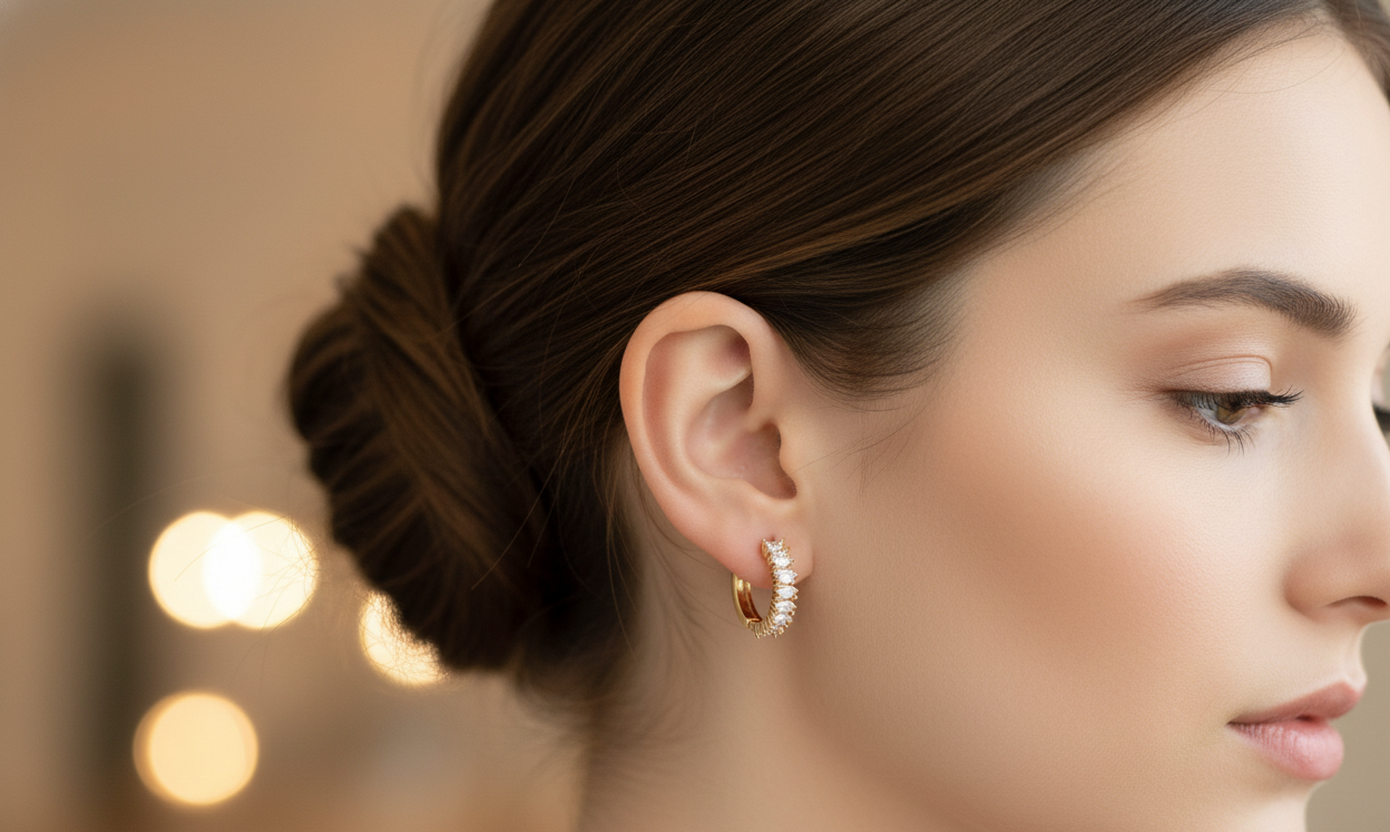 Dazzling Marquise-Cut Crystal Gold-Plated Huggie Hoops