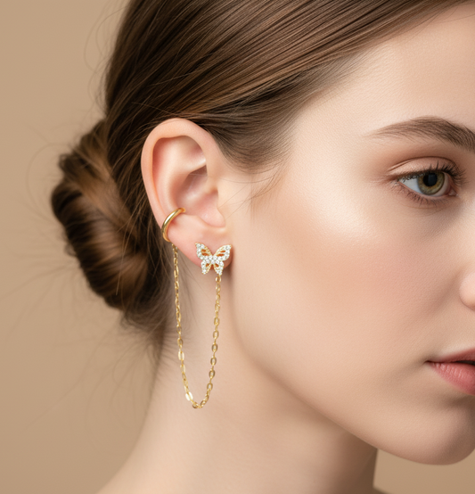 Enchanting Crystal Butterfly Chain Ear Cuff