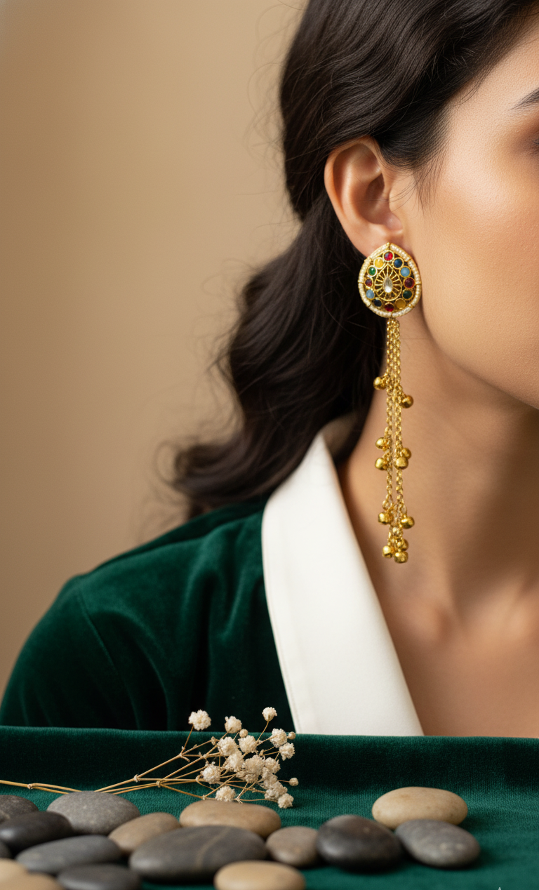 Kundan Minakari Chandbali Earrings