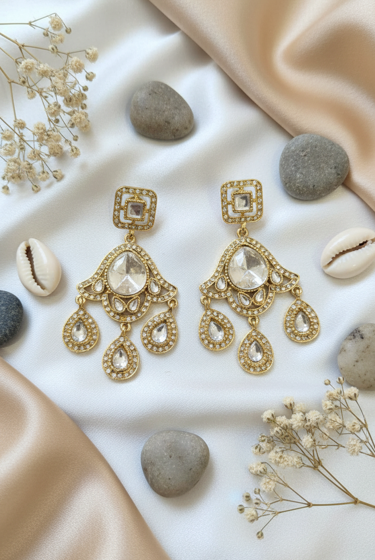 Elegant Mughal Chandbali Drop Earrings
