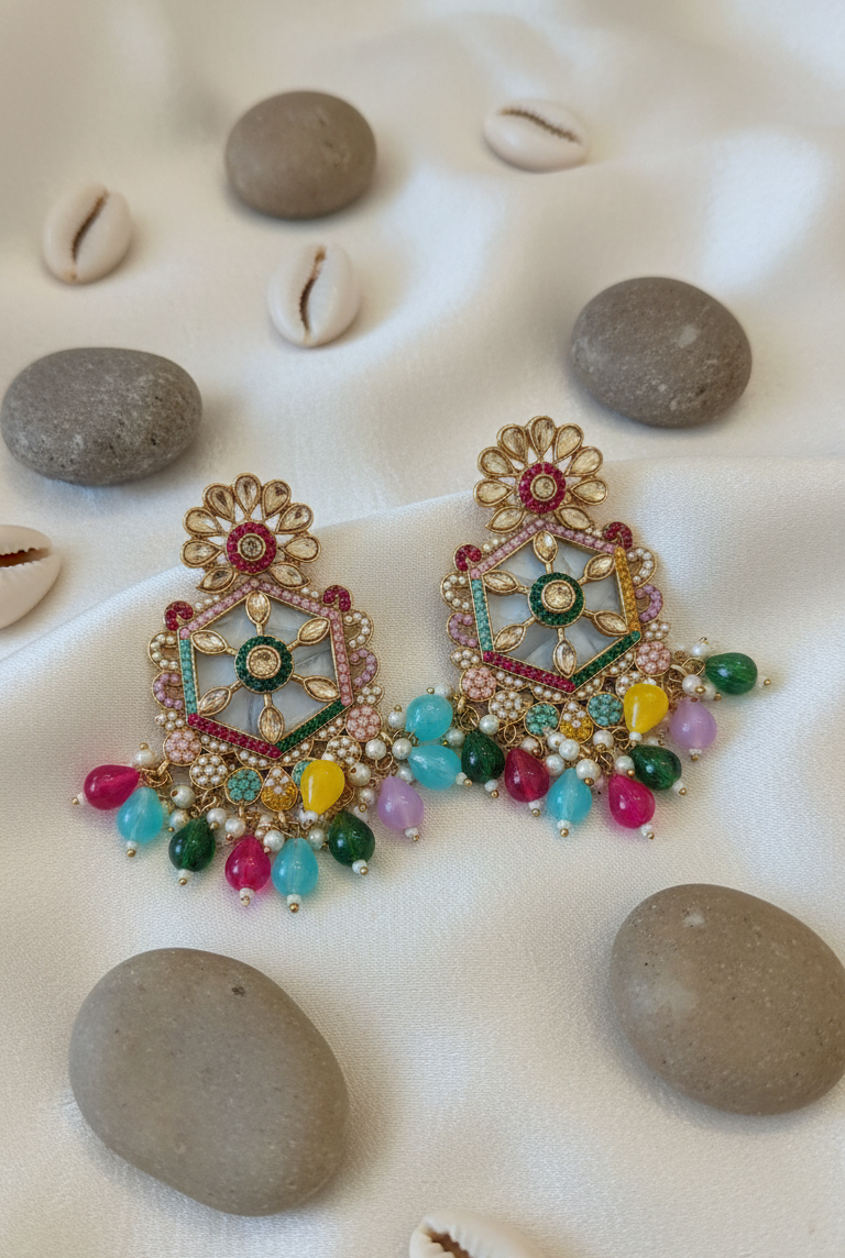 Festive Meenakari & Kundan Drop Earrings with Colorful Beads