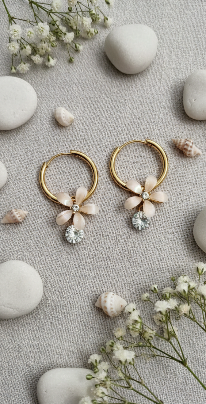Floral Hoop Earrings with Crystal Drop
