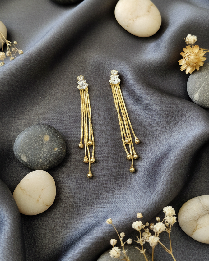 Golden Stream Tassel Drop Earrings