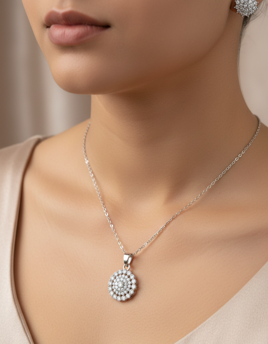 Sparkling Blossom Necklace and Earrings Set