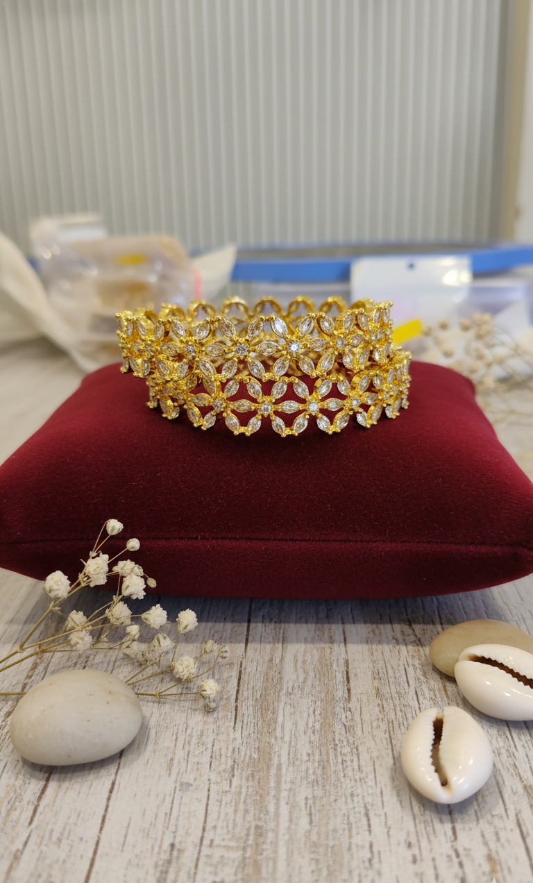 "Petal Cascade" Diamond-Cut Bangle Pair