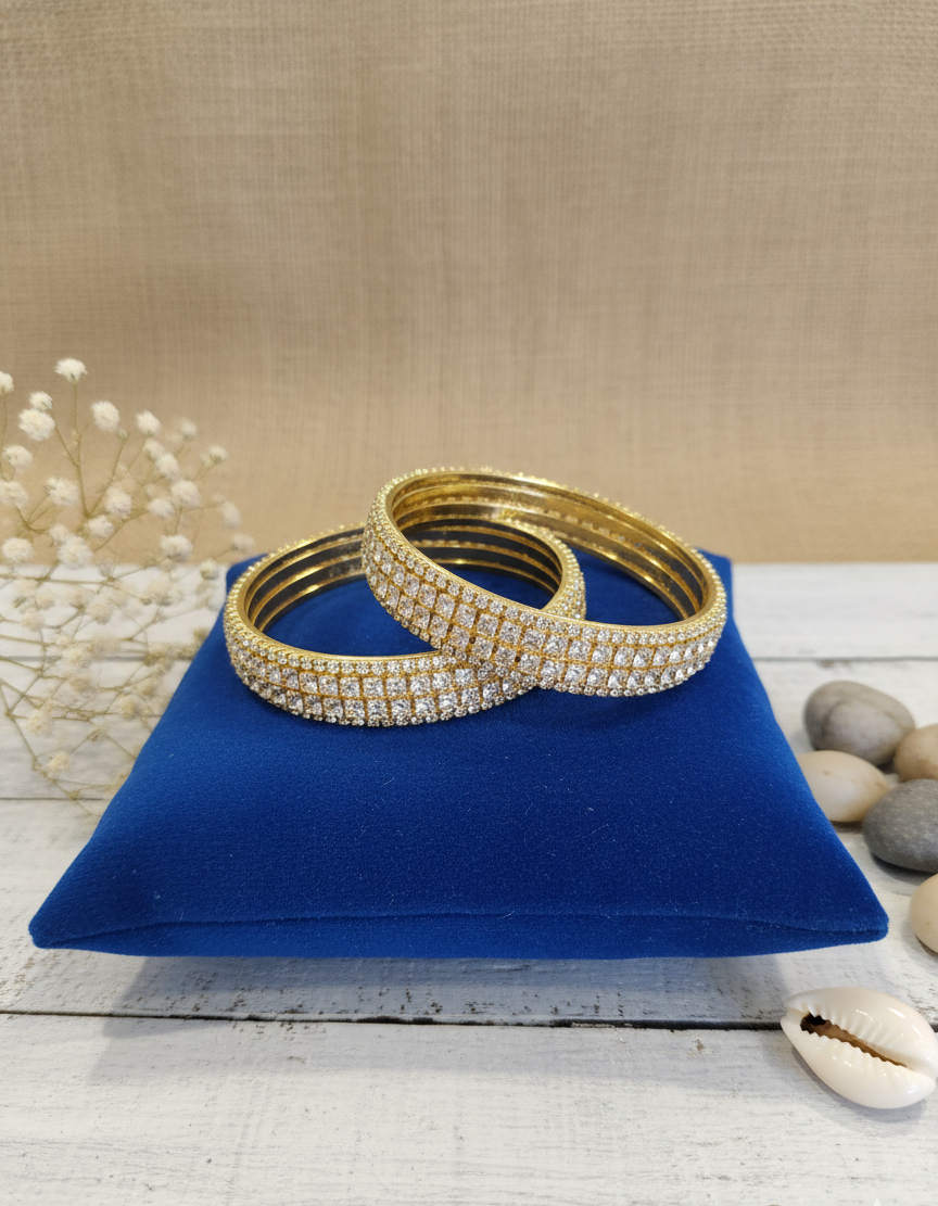 Golden Triple-Row Pave Crystal Bangles
