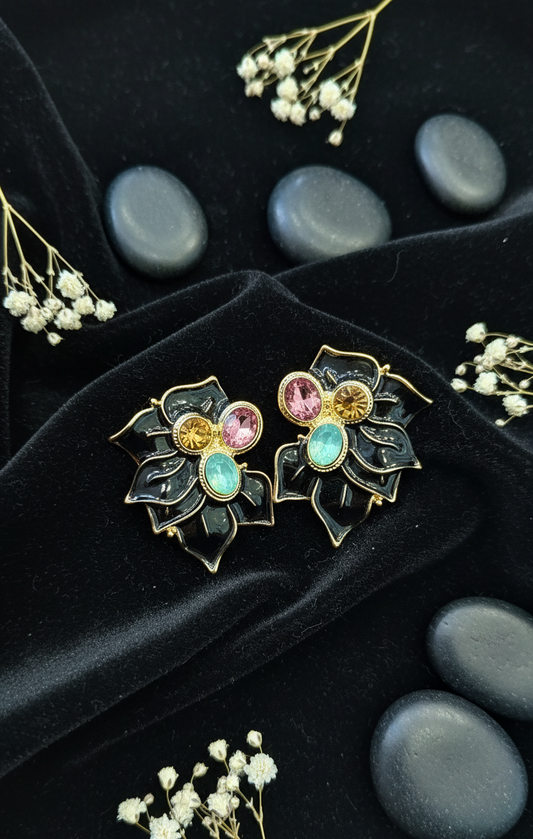 Midnight Bloom Jeweled Leaflet Stud
