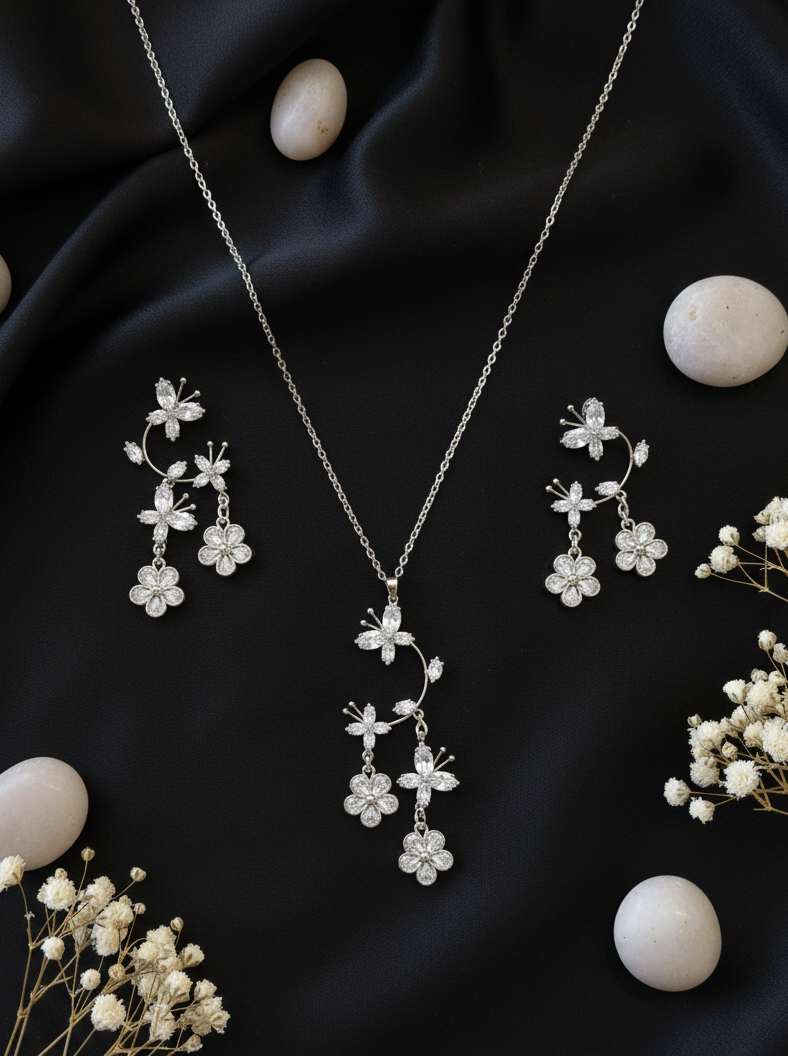 Amethyst Cascade Necklace with Floral Drop Earrings